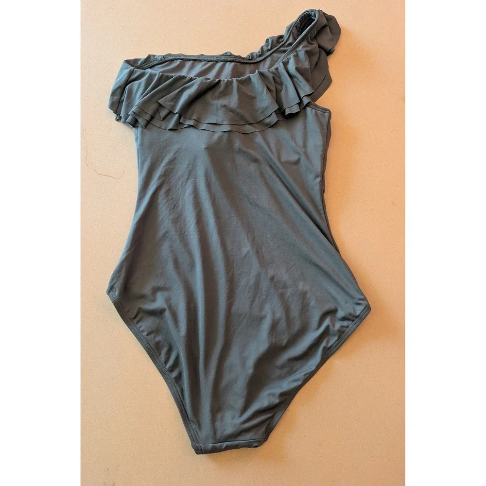 Carmen Marc Valvo One Shoulder Ruffle One Piece Swimsuit Resortwear Vacation 10